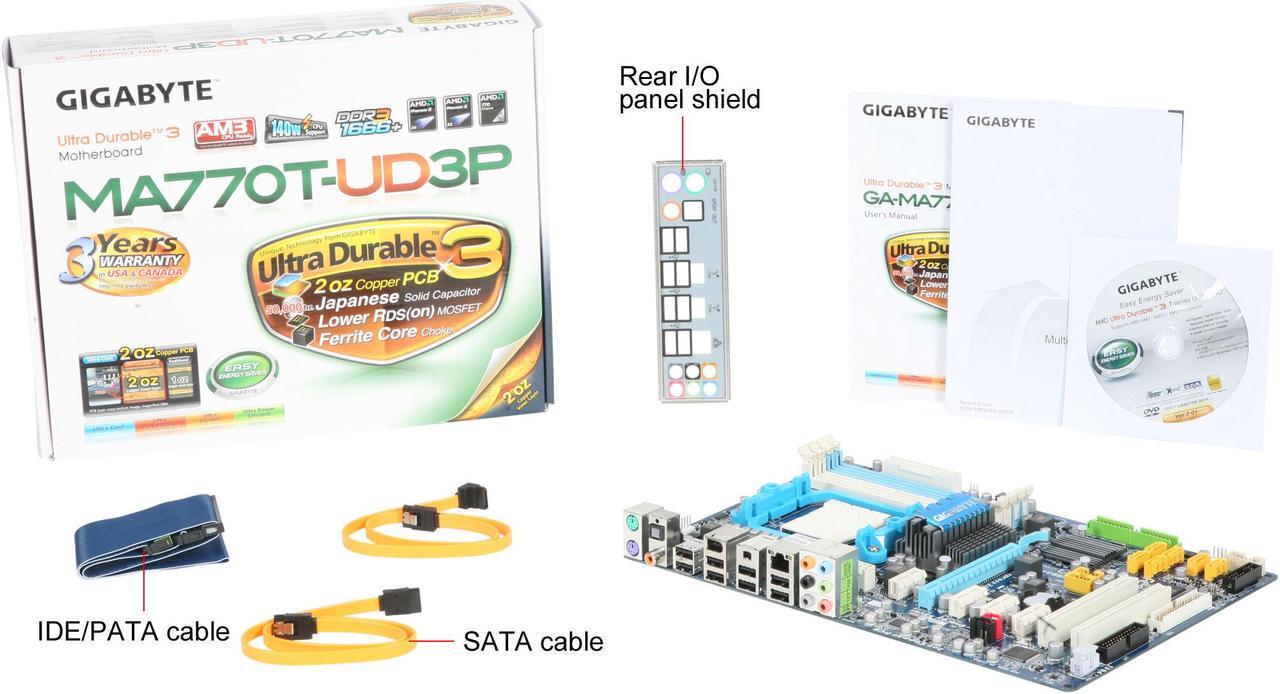 Alt view image 5 of 5 - GIGABYTE GA-MA770T-UD3P AM3 AMD 770 ATX AMD Motherboard