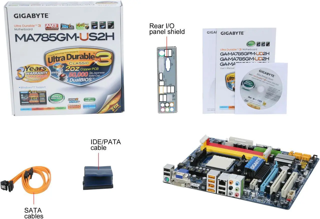 Alt view image 4 of 4 - GIGABYTE GA-MA785GM-US2H AM3/AM2+/AM2 AMD 785G HDMI Micro ATX AMD Motherboard