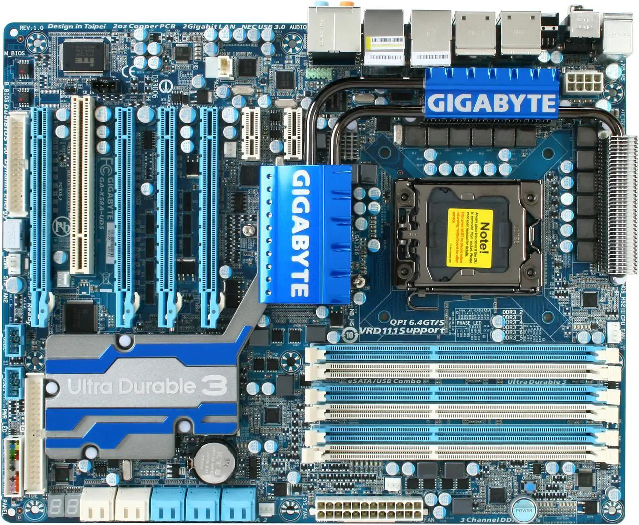 Alt view image 3 of 5 - GIGABYTE GA-X58A-UD5 LGA 1366 Intel X58 USB 3.0 ATX Intel Motherboard