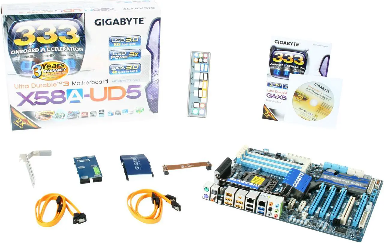 Alt view image 5 of 5 - GIGABYTE GA-X58A-UD5 LGA 1366 Intel X58 USB 3.0 ATX Intel Motherboard