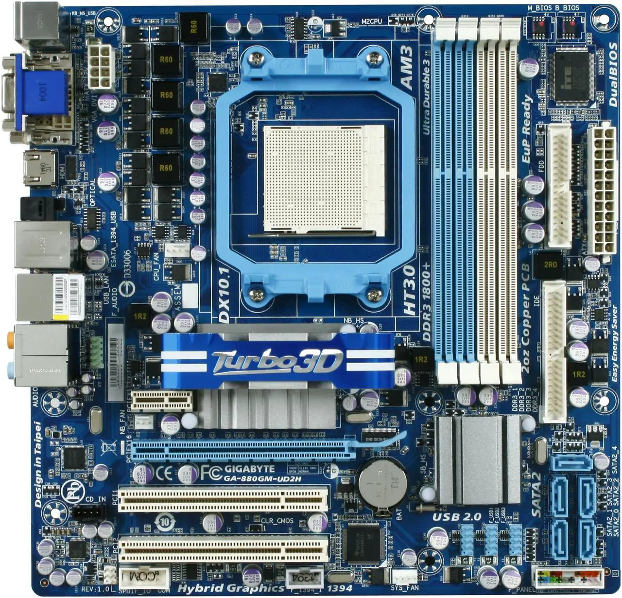 Alt view image 3 of 5 - GIGABYTE GA-880GM-UD2H AM3 AMD 880G HDMI Micro ATX AMD Motherboard