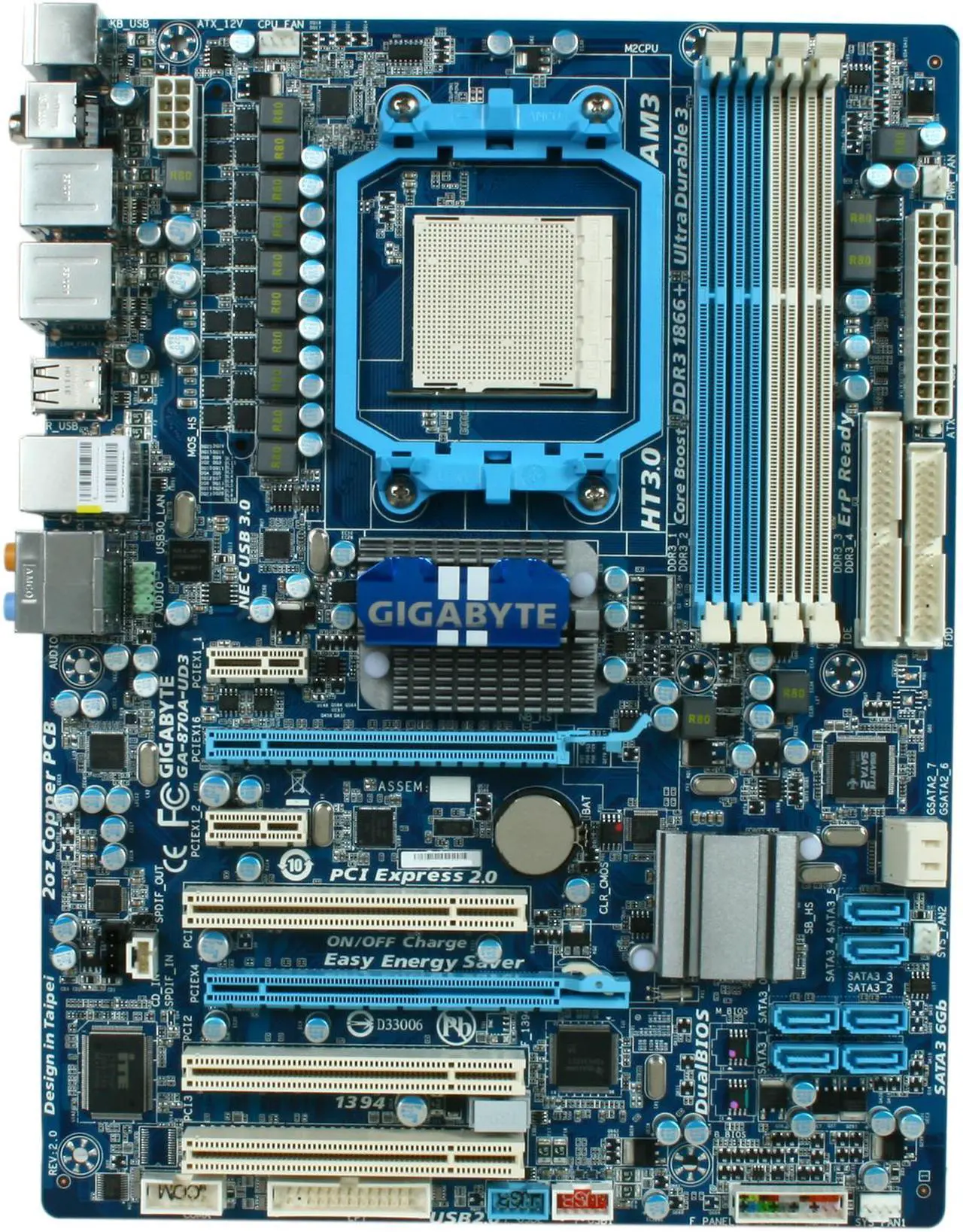 Alt view image 3 of 5 - GIGABYTE GA-870A-UD3 AM3 AMD 870 USB 3.0 ATX AMD Motherboard
