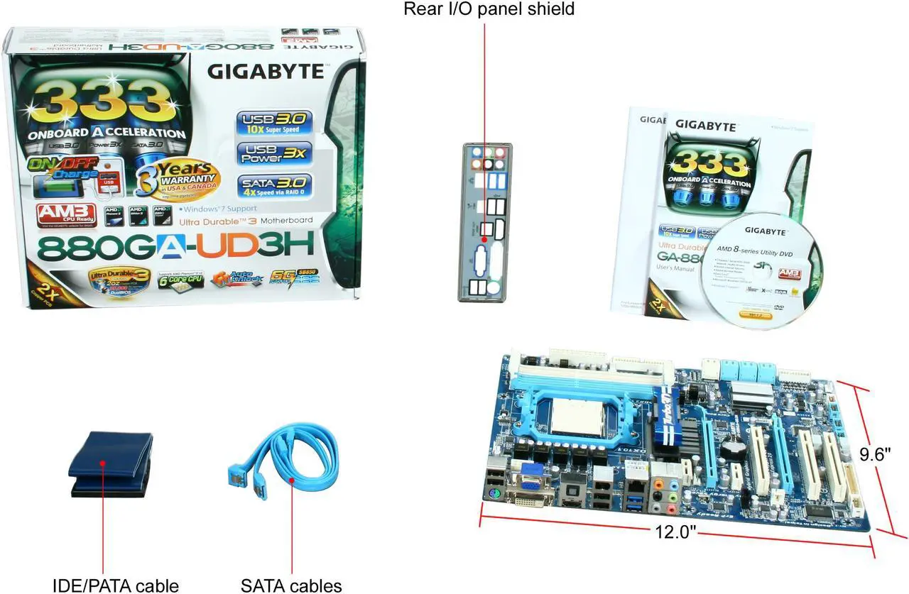Alt view image 5 of 5 - GIGABYTE GA-880GA-UD3H AM3 AMD 880G USB 3.0 HDMI ATX AMD Motherboard