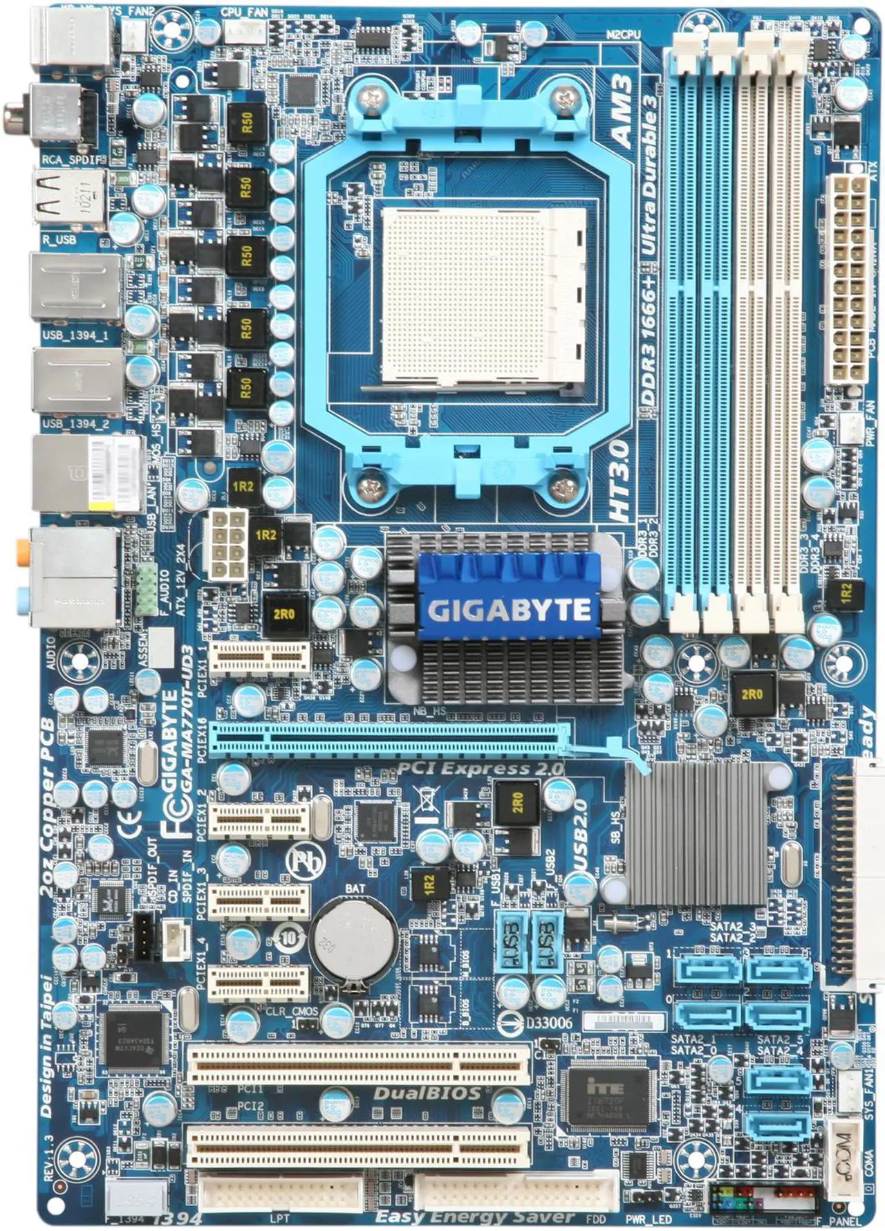 Alt view image 3 of 5 - GIGABYTE GA-MA770T-UD3 AM3 AMD 770 ATX AMD Motherboard