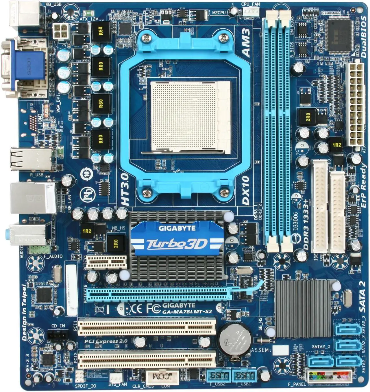 Alt view image 3 of 5 - GIGABYTE GA-MA78LMT-S2 AM3 AMD 760G Micro ATX AMD Motherboard