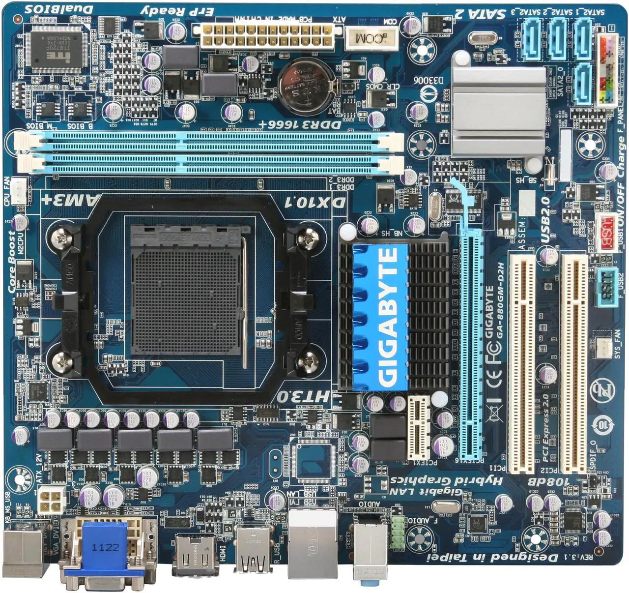 Alt view image 3 of 5 - GIGABYTE GA-880GM-D2H (REV. 3.1) AM3+ AMD 880G HDMI Micro ATX AMD Motherboard