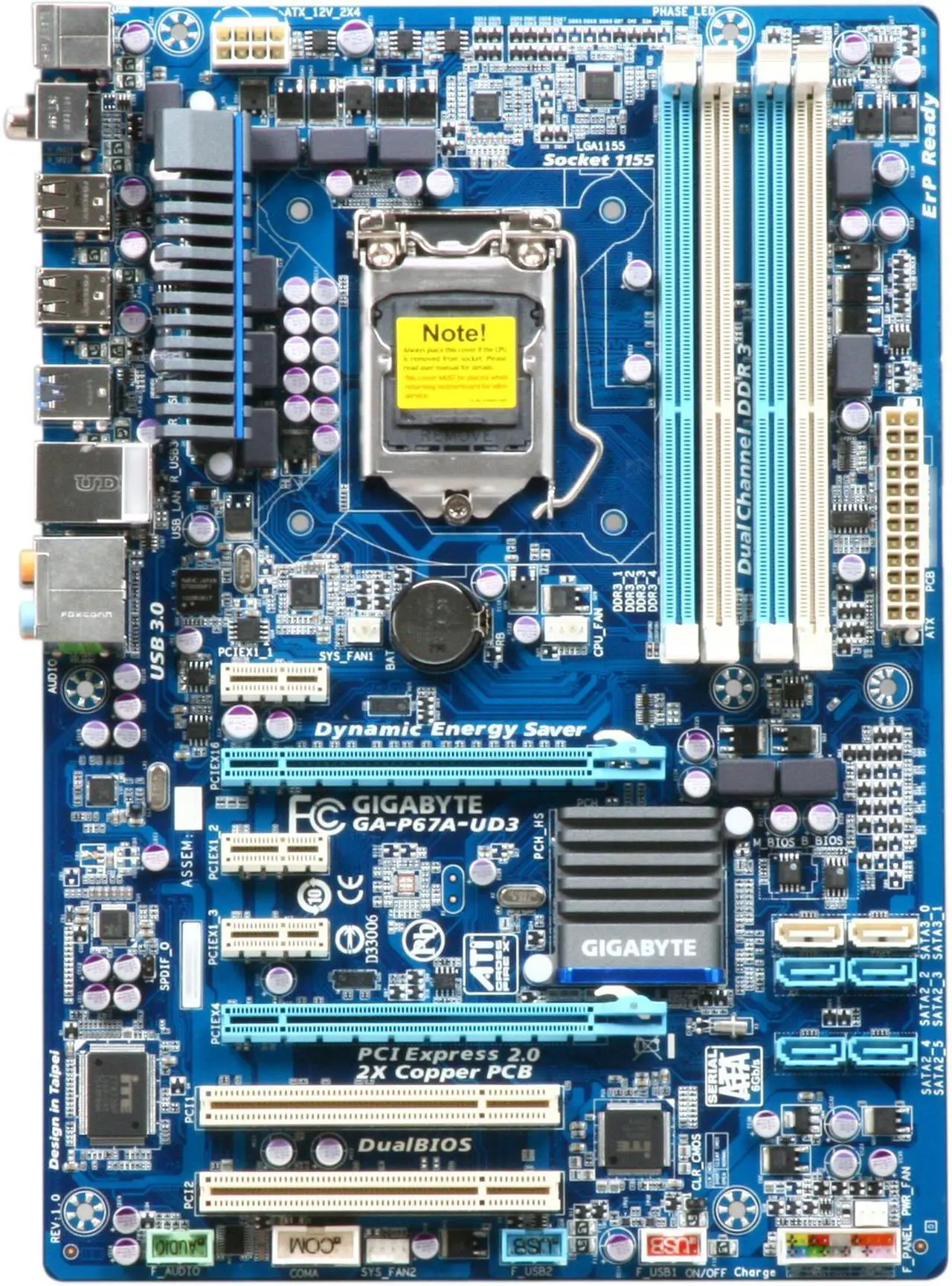 Alt view image 3 of 5 - GIGABYTE GA-P67A-UD3 LGA 1155 Intel P67 USB 3.0 ATX Intel Motherboard