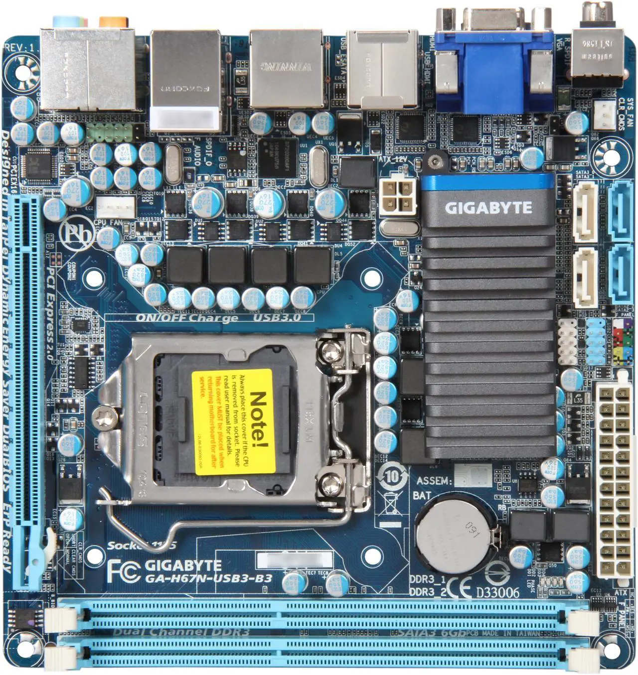 Alt view image 3 of 5 - GIGABYTE GA-H67N-USB3-B3 LGA 1155 Intel H67 HDMI USB 3.0 Mini ITX Intel Motherboard