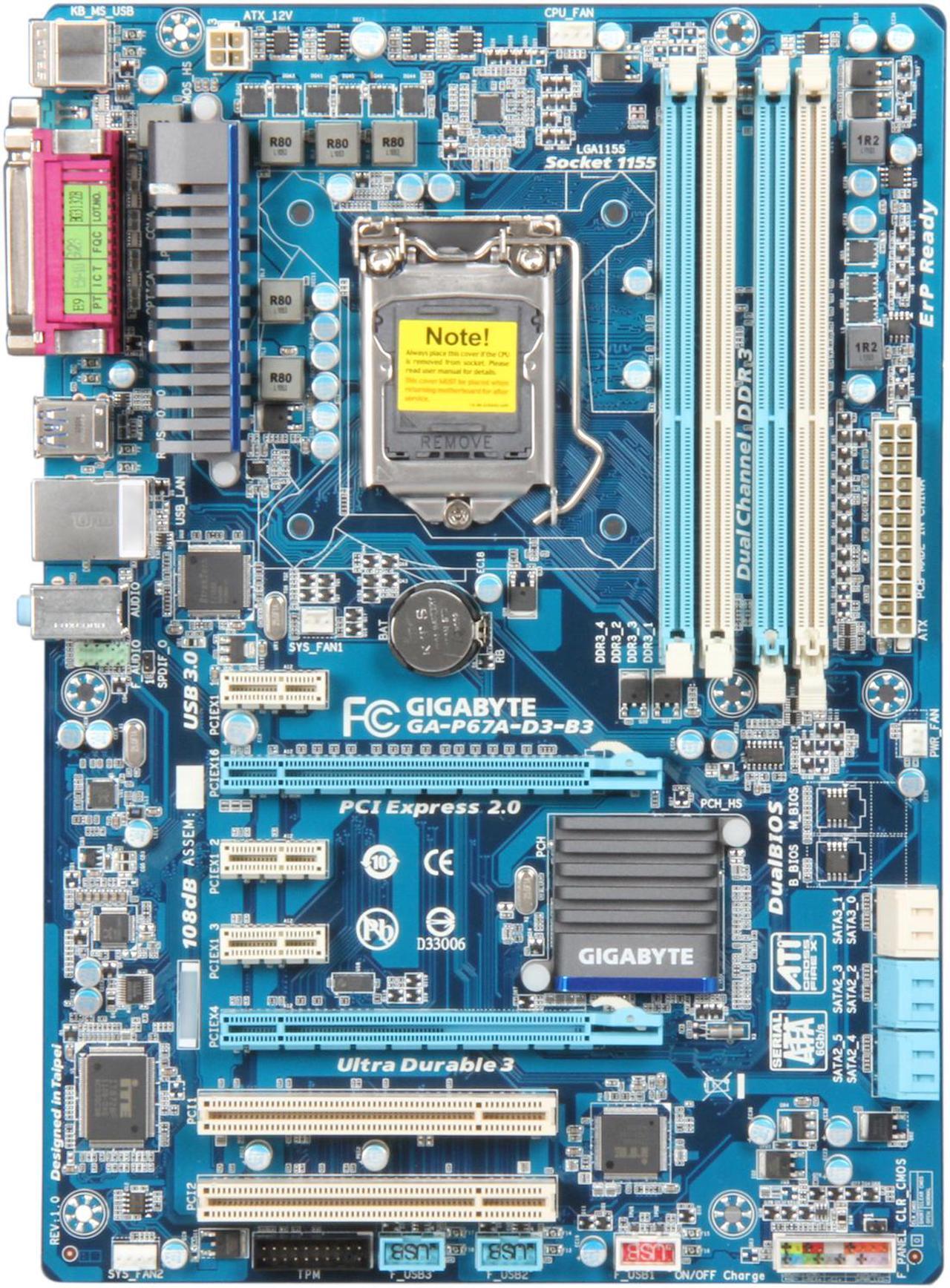 Alt view image 3 of 5 - GIGABYTE GA-P67A-D3-B3 LGA 1155 Intel P67 SATA 6Gb/s USB 3.0 ATX Intel Motherboard