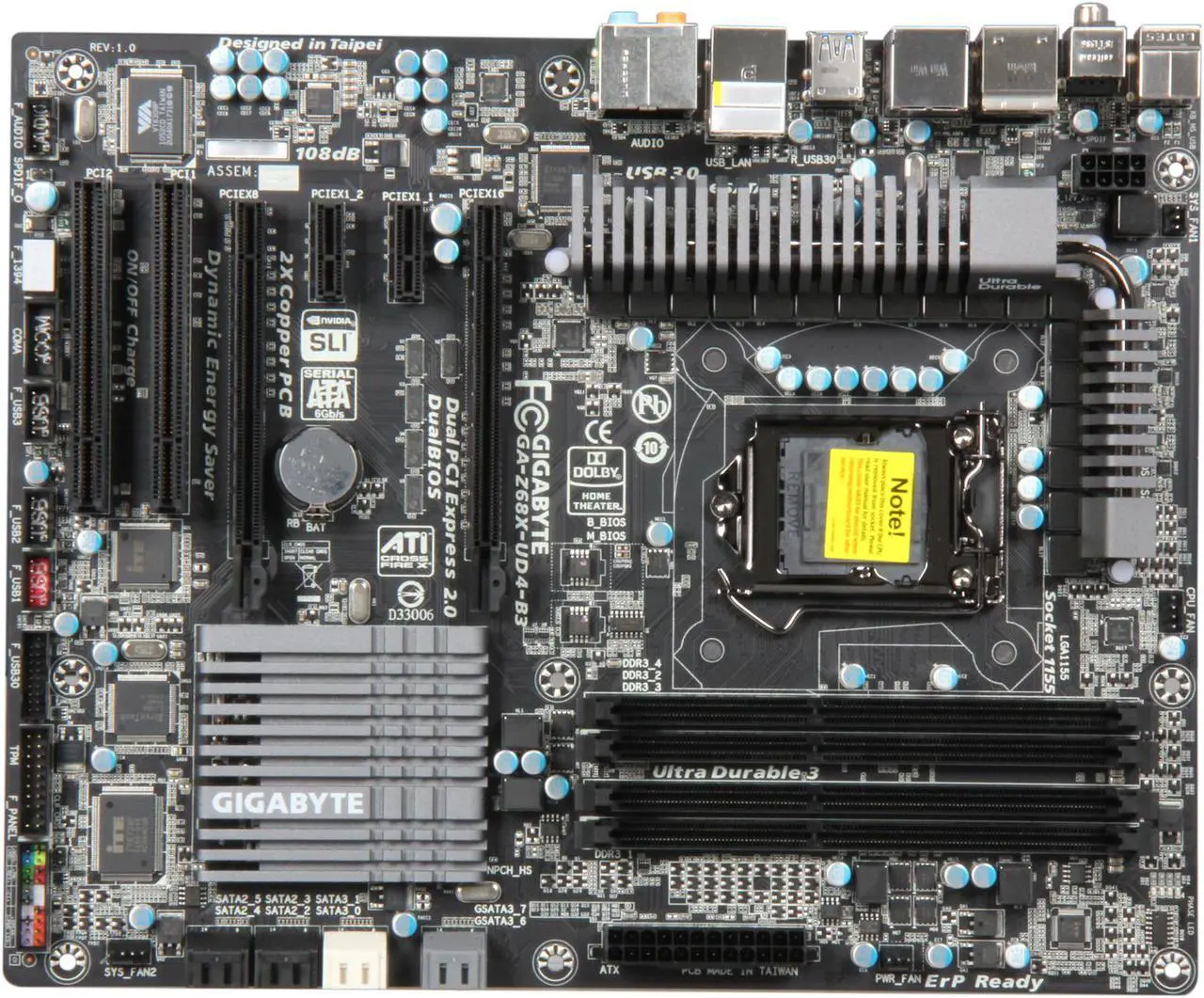 Alt view image 3 of 5 - GIGABYTE GA-Z68X-UD4-B3 LGA 1155 Intel Z68 USB 3.0 ATX Intel Motherboard