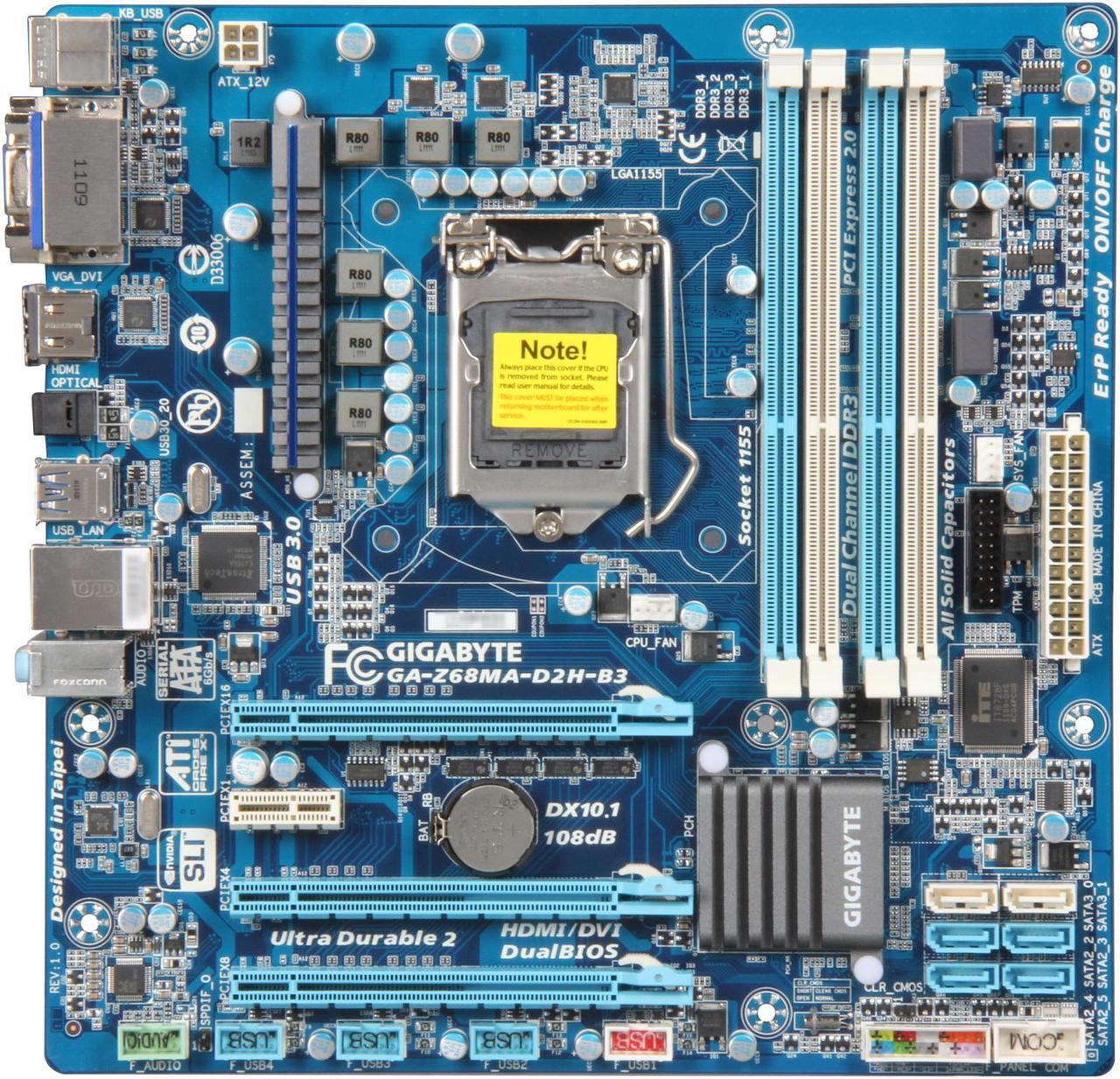 Alt view image 3 of 5 - GIGABYTE GA-Z68MA-D2H-B3 LGA 1155 Intel Z68 HDMI USB 3.0 Micro ATX Intel Motherboard