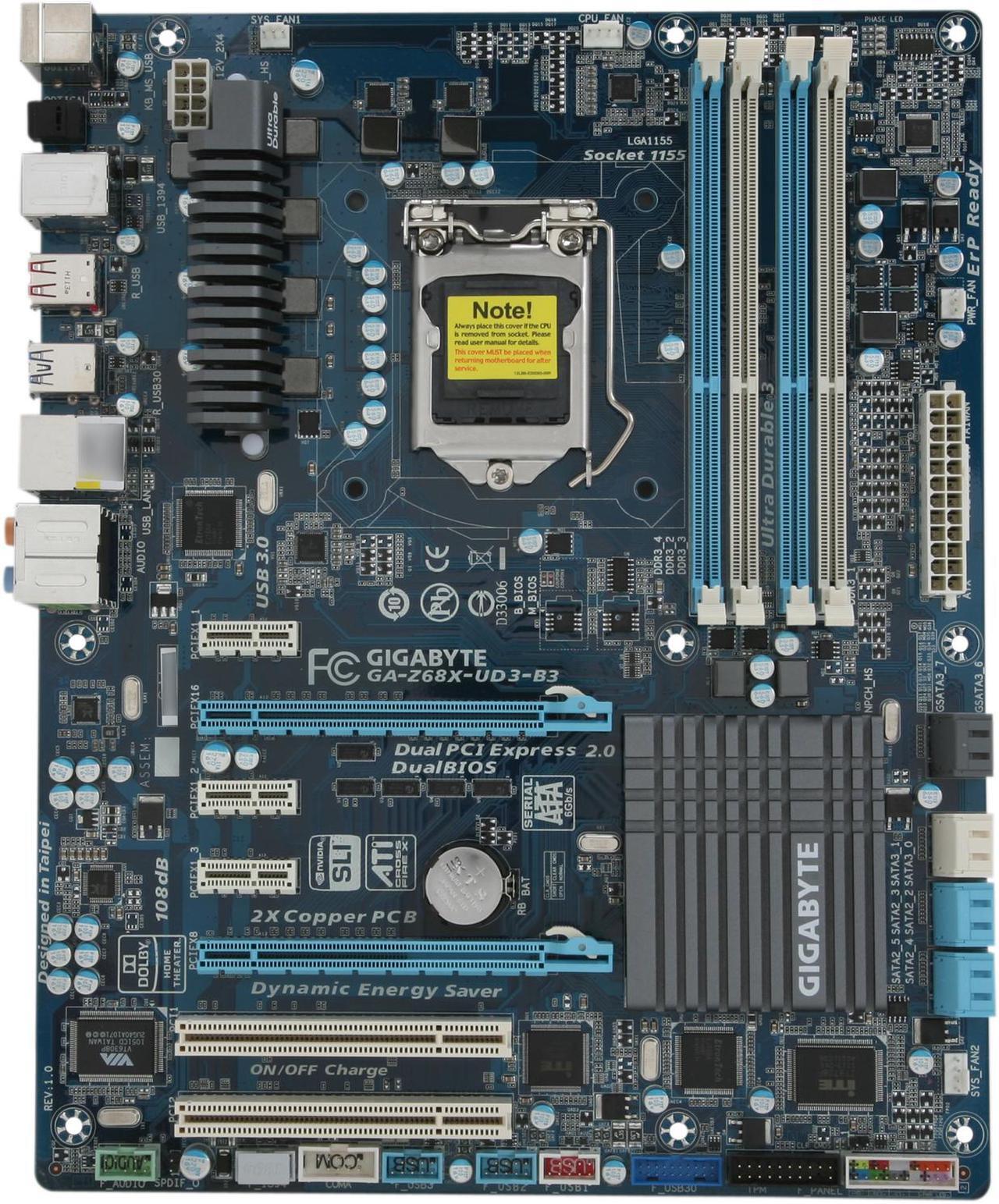 Alt view image 3 of 5 - GIGABYTE GA-Z68X-UD3-B3 LGA 1155 Intel Z68 SATA 6Gb/s USB 3.0 ATX Intel Motherboard
