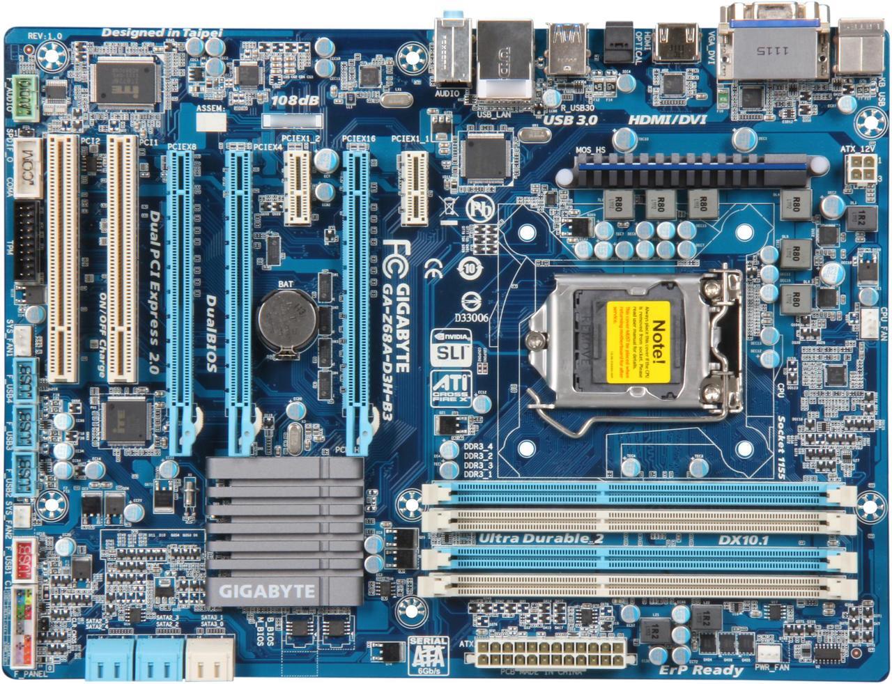 Alt view image 3 of 5 - GIGABYTE GA-Z68A-D3H-B3 LGA 1155 Intel Z68 HDMI USB 3.0 ATX Intel Motherboard