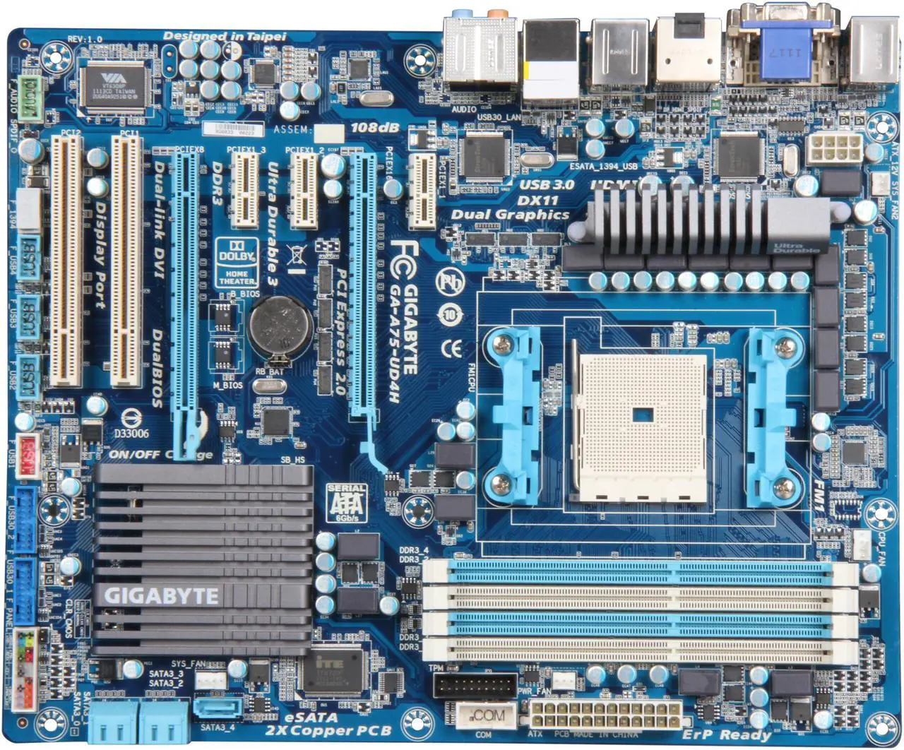 Alt view image 3 of 5 - GIGABYTE GA-A75-UD4H FM1 AMD A75 (Hudson D3) USB 3.0 HDMI ATX AMD Motherboard