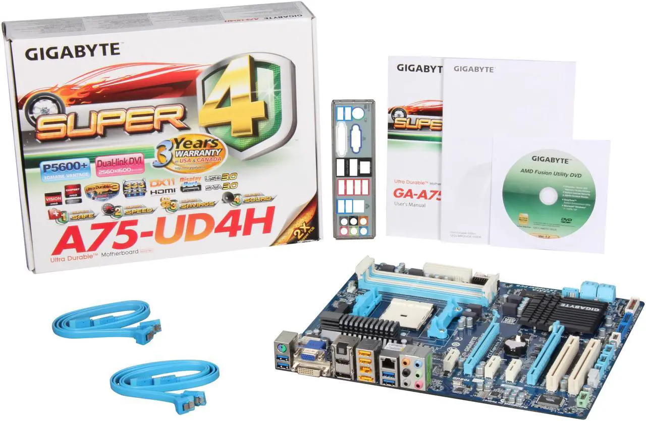 Alt view image 5 of 5 - GIGABYTE GA-A75-UD4H FM1 AMD A75 (Hudson D3) USB 3.0 HDMI ATX AMD Motherboard