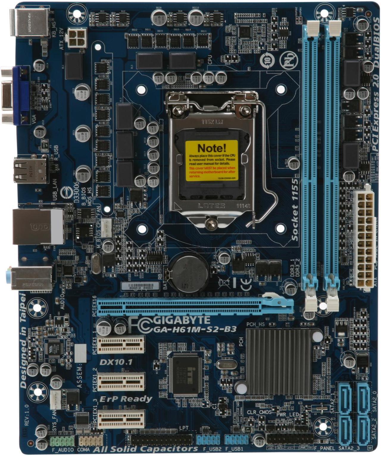 Alt view image 3 of 5 - GIGABYTE GA-H61M-S2-B3 LGA 1155 Intel H61 Micro ATX Intel Motherboard