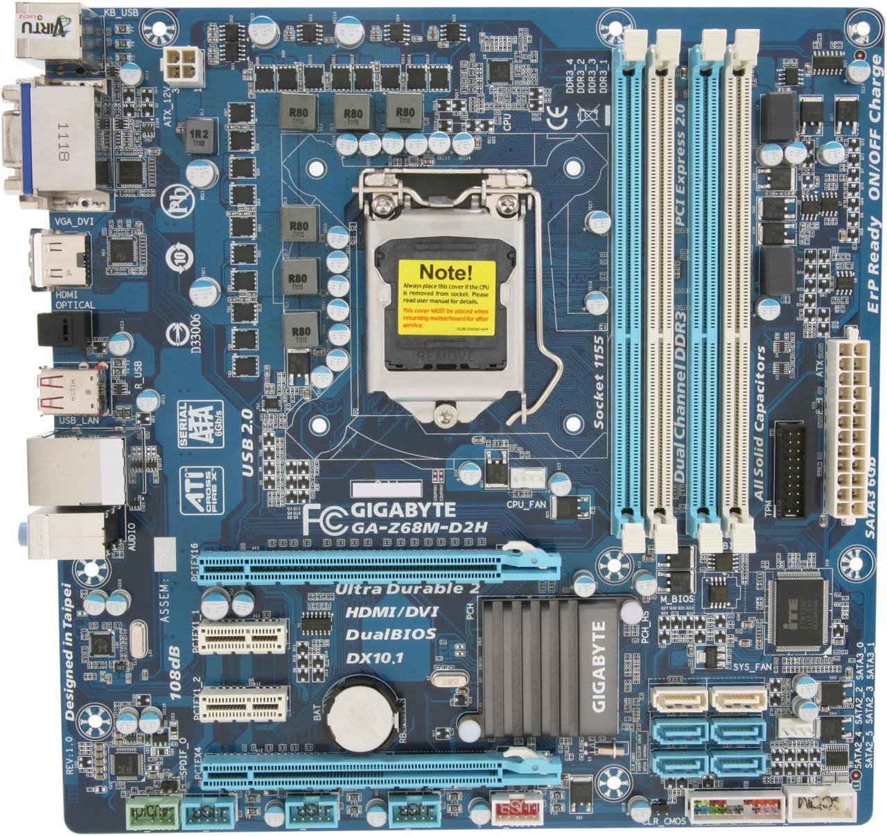 Alt view image 3 of 5 - GIGABYTE GA-Z68M-D2H LGA 1155 Intel Z68 HDMI Micro ATX Intel Motherboard