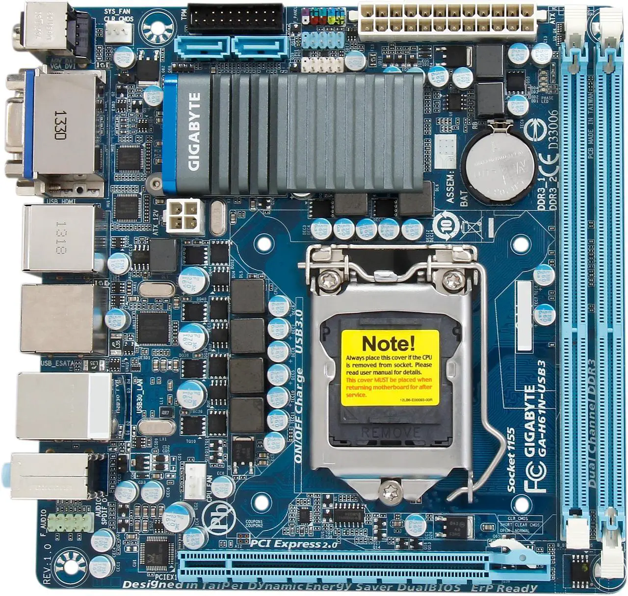 Alt view image 3 of 5 - GIGABYTE GA-H61N-USB3 LGA 1155 Intel H61 HDMI USB 3.0 Mini ITX Intel Motherboard