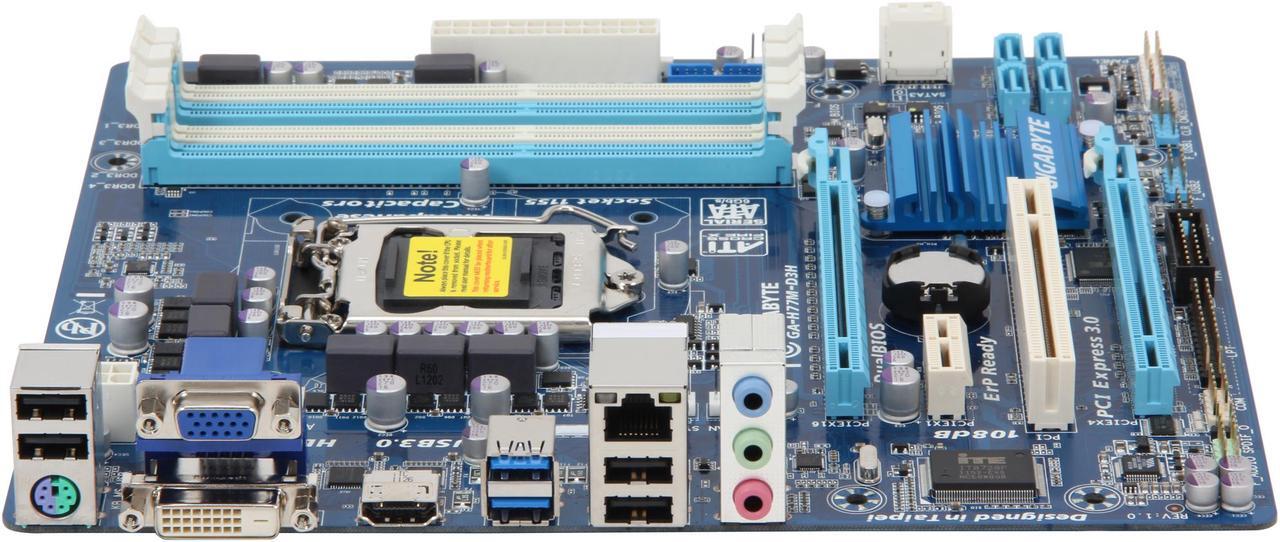 Alt view image 3 of 6 - GIGABYTE GA-H77M-D3H LGA 1155 Intel H77 HDMI USB 3.0 Micro ATX Intel Motherboard