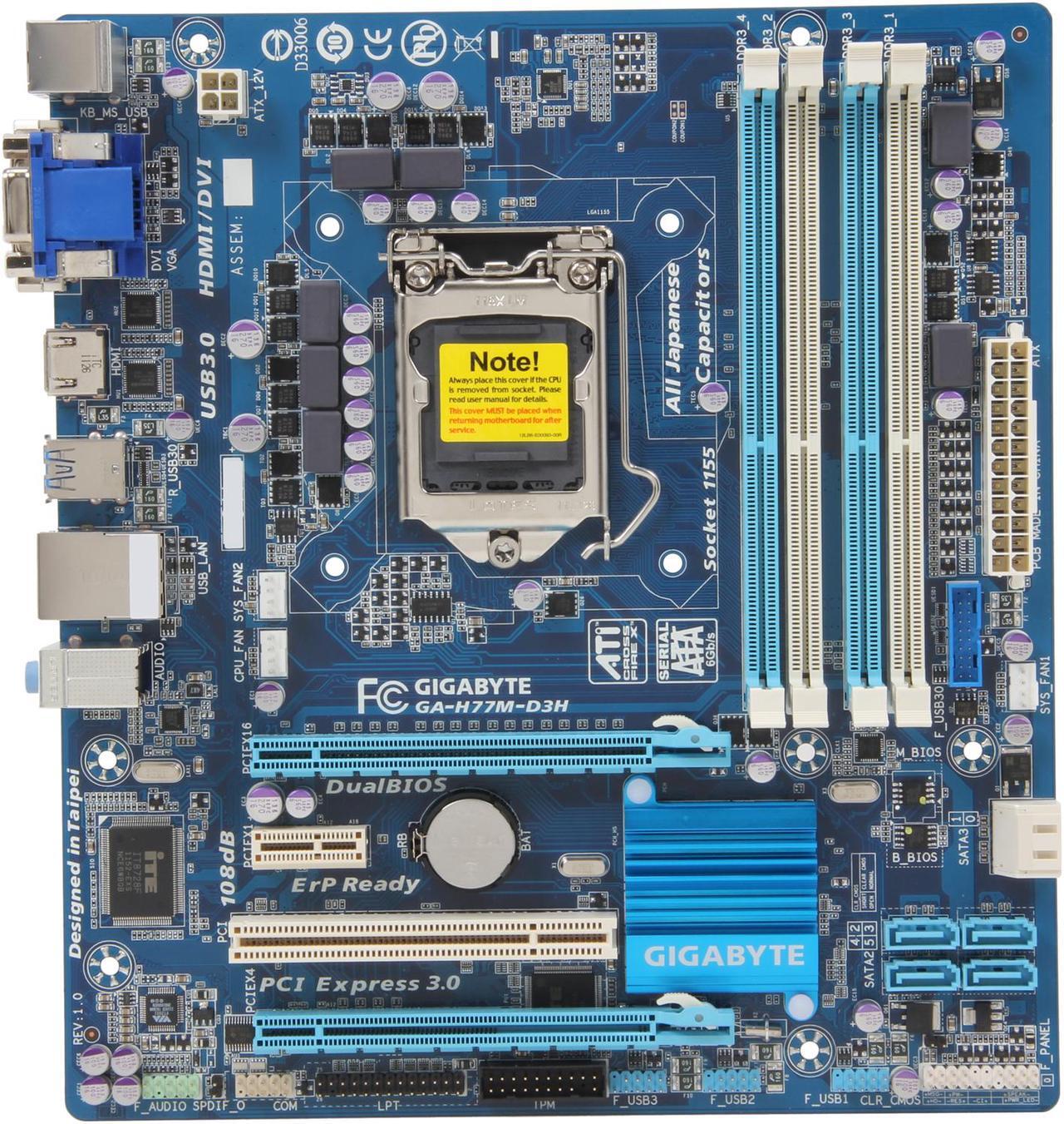 Alt view image 4 of 6 - GIGABYTE GA-H77M-D3H LGA 1155 Intel H77 HDMI USB 3.0 Micro ATX Intel Motherboard