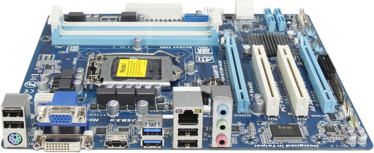 Alt view image 3 of 5 - GIGABYTE GA-B75M-D3H LGA 1155 Intel B75 HDMI SATA 6Gb/s USB 3.0 Micro ATX Intel Motherboard