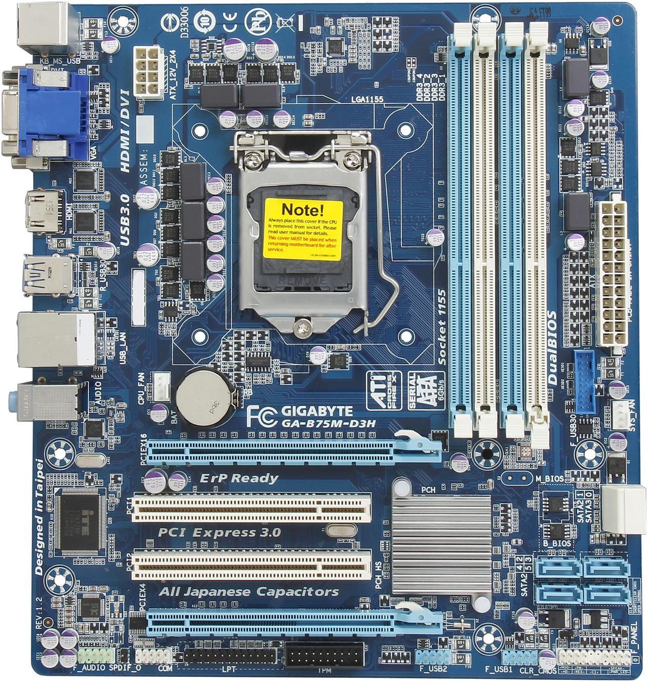 Alt view image 4 of 5 - GIGABYTE GA-B75M-D3H LGA 1155 Intel B75 HDMI SATA 6Gb/s USB 3.0 Micro ATX Intel Motherboard