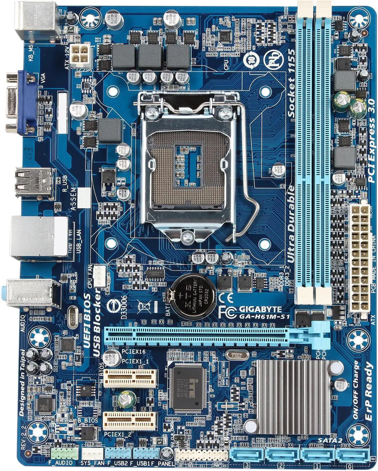 Alt view image 3 of 5 - GIGABYTE GA-H61M-S1 LGA 1155 Intel H61 Micro ATX Intel Motherboard