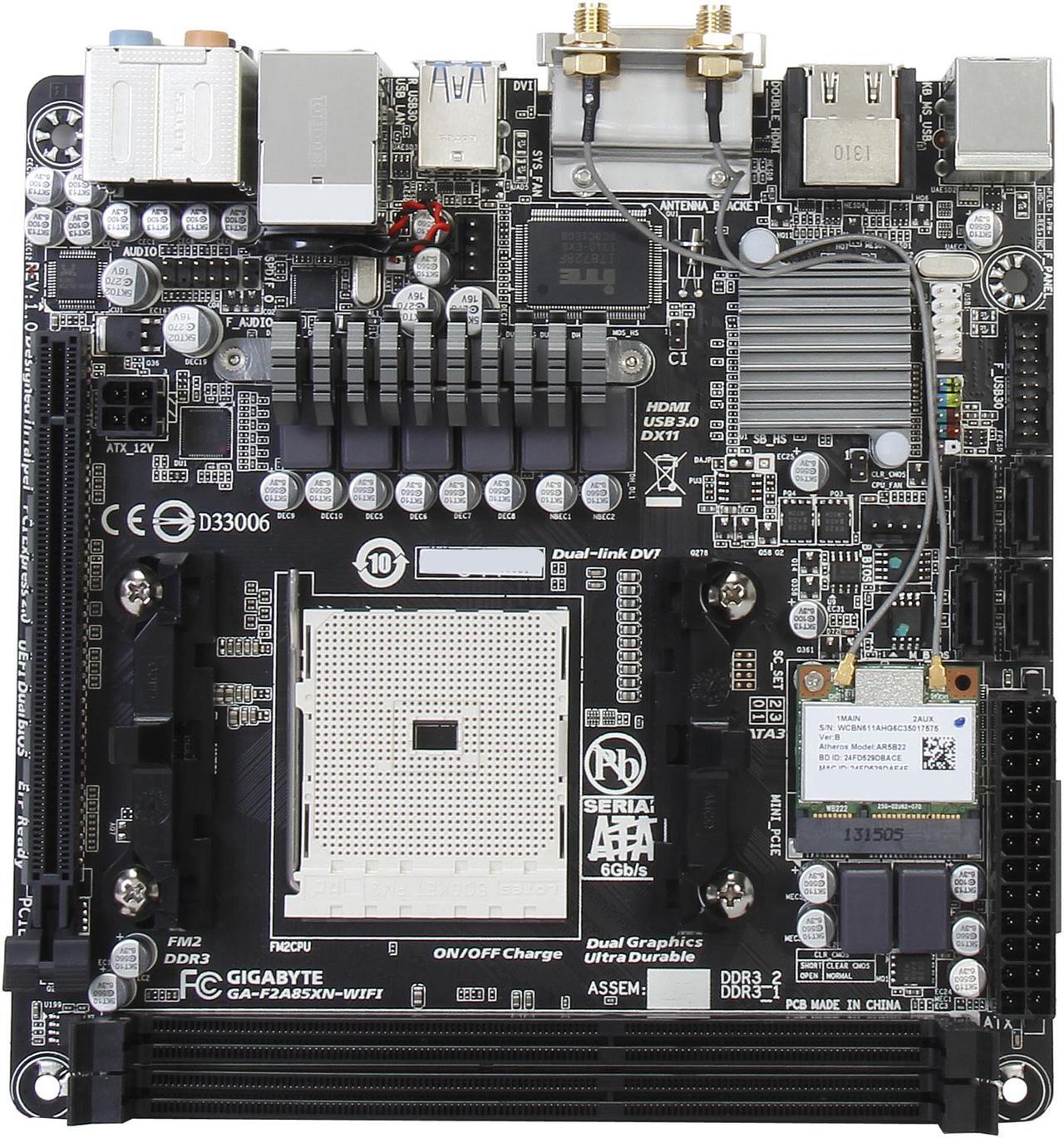 Alt view image 2 of 3 - GIGABYTE GA-F2A85XN-WIFI FM2 AMD A85X (Hudson D4) USB 3.0 HDMI Mini ITX AMD Motherboard