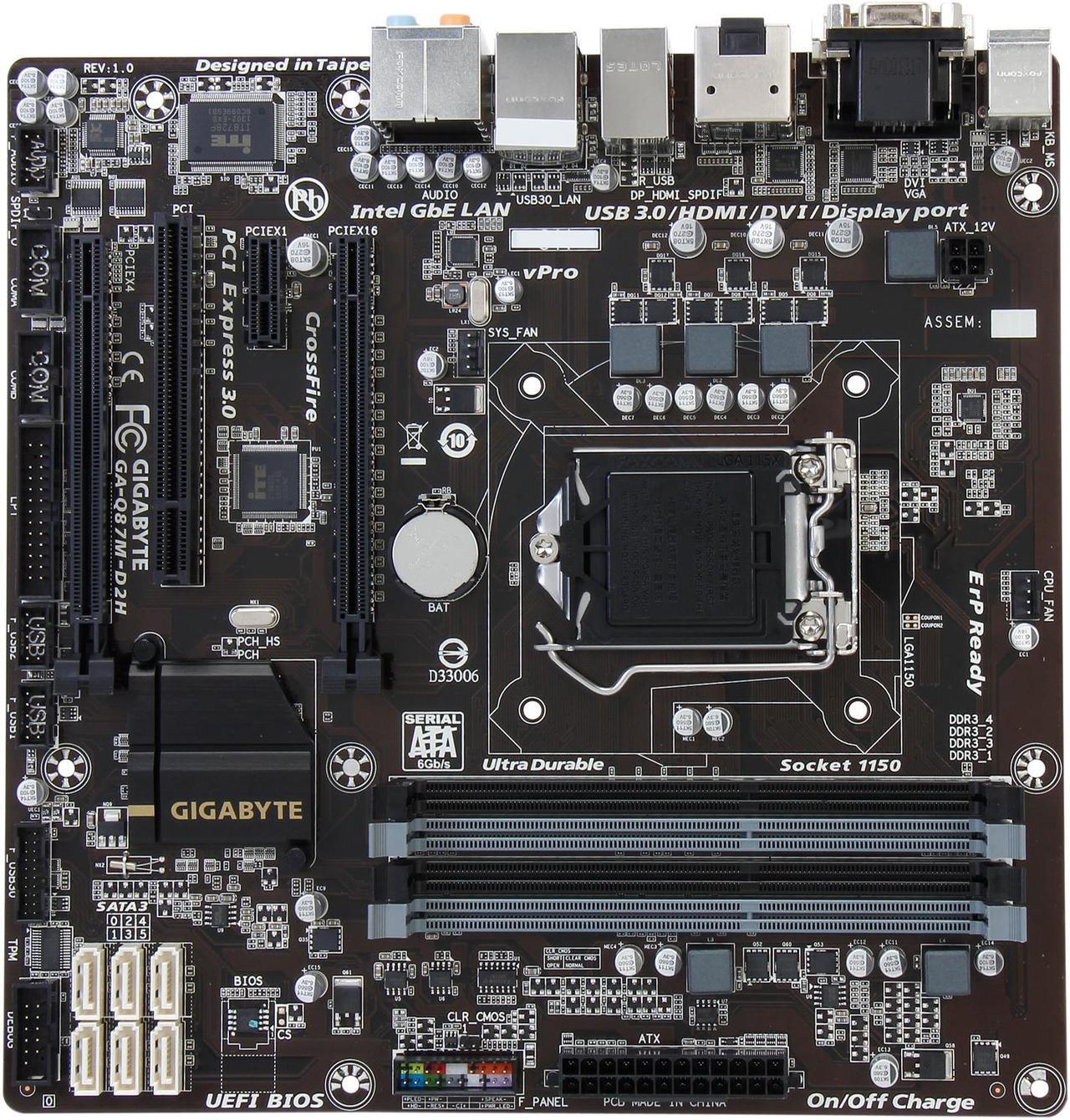 Alt view image 4 of 5 - GIGABYTE GA-Q87M-D2H LGA 1150 Intel Q87 HDMI SATA 6Gb/s USB 3.0 Micro ATX Intel Motherboard With UEFI BIOS