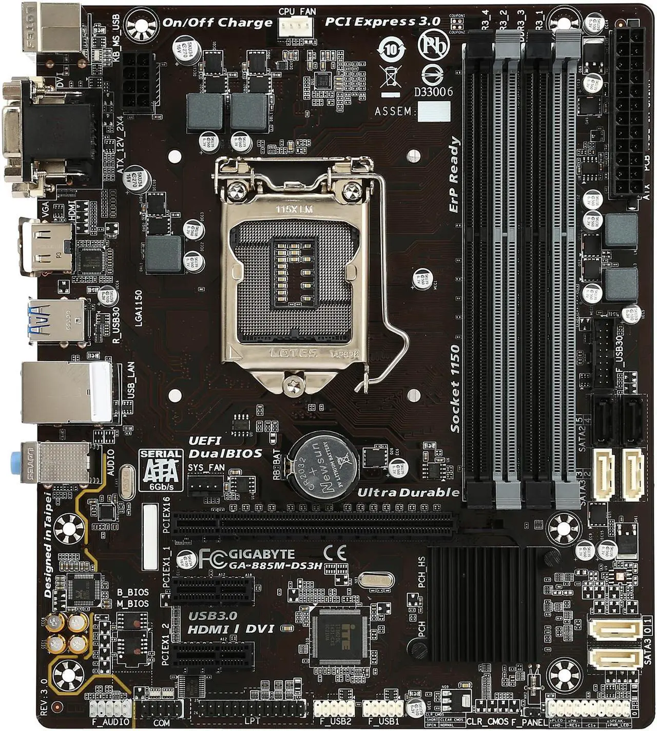 Alt view image 3 of 5 - GIGABYTE GA-B85M-DS3H (rev. 3.0) LGA 1150 Intel B85 HDMI USB 3.0 Micro ATX Intel Motherboard