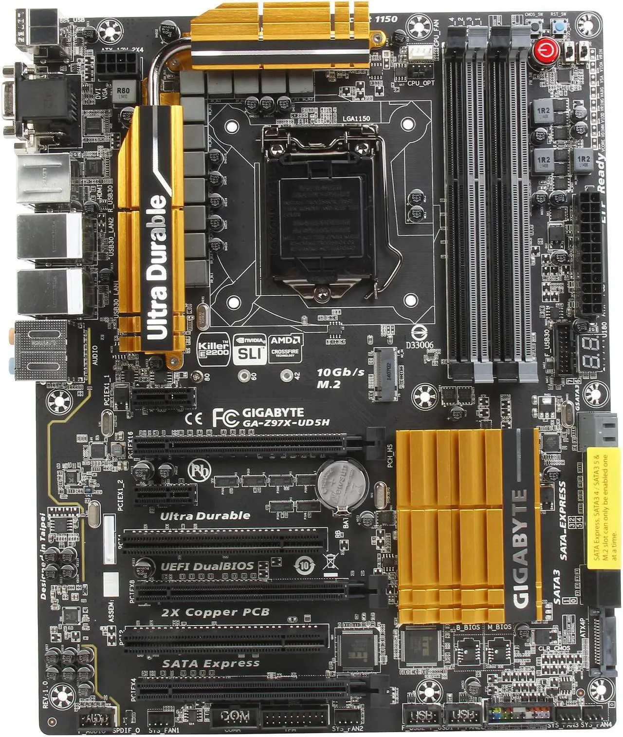 Alt view image 3 of 5 - GIGABYTE GA-Z97X-UD5H LGA 1150 Intel Z97 HDMI USB 3.0 ATX Intel Motherboard