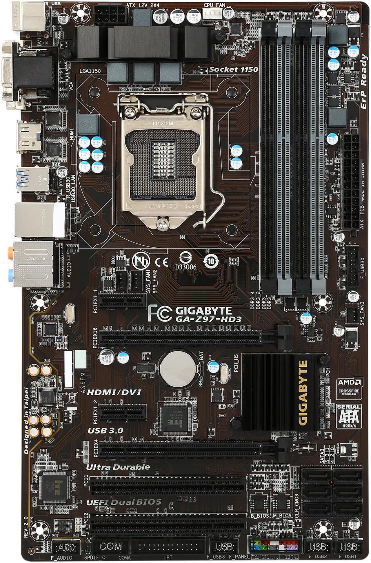 Alt view image 4 of 5 - GIGABYTE GA-Z97-HD3 (rev. 2.0) LGA 1150 Intel Z97 HDMI SATA 6Gb/s USB 3.0 ATX Intel Motherboard