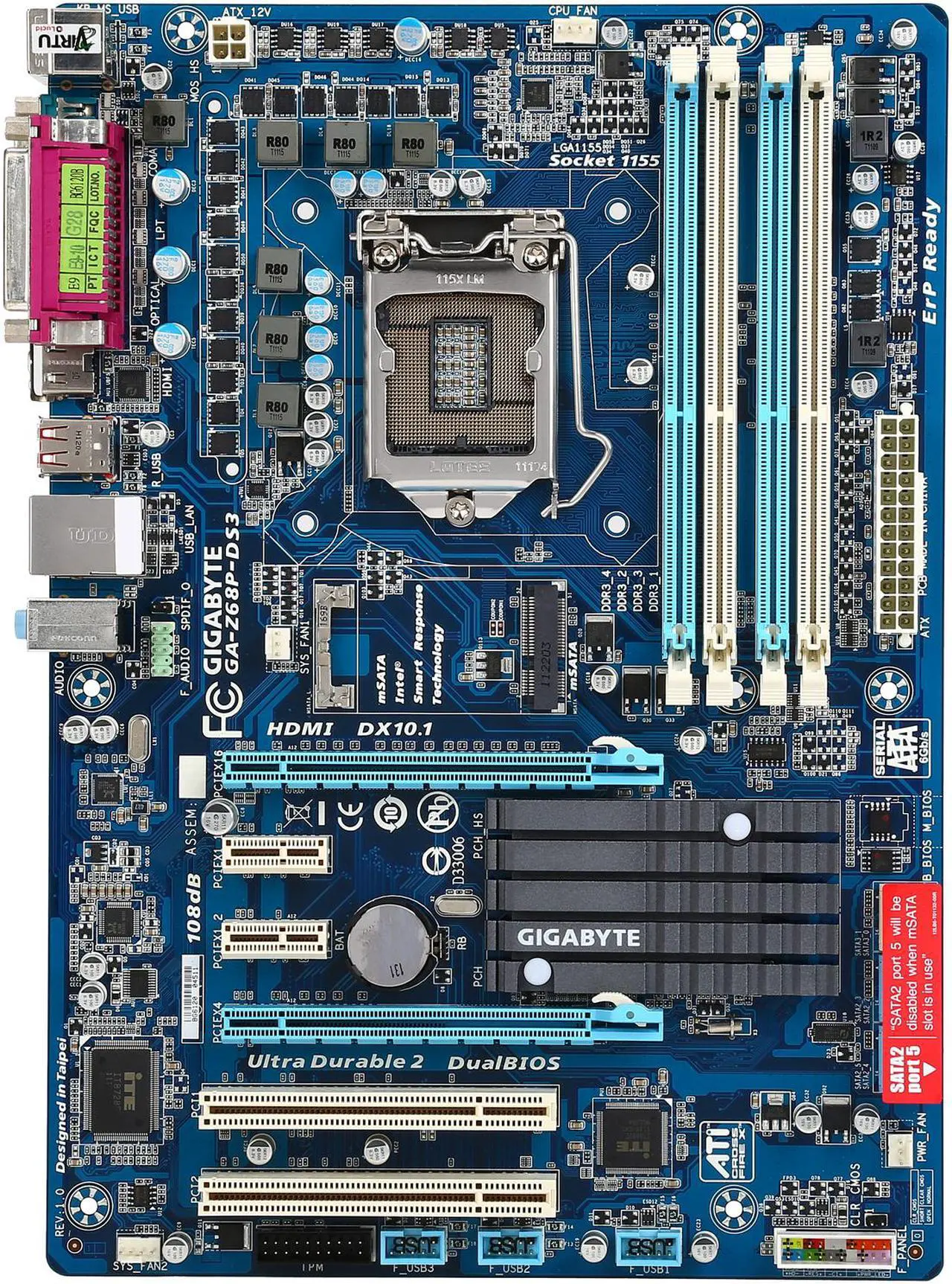 Alt view image 3 of 5 - GIGABYTE GA-Z68P-DS3 LGA 1155 Intel Z68 HDMI ATX Intel Motherboard