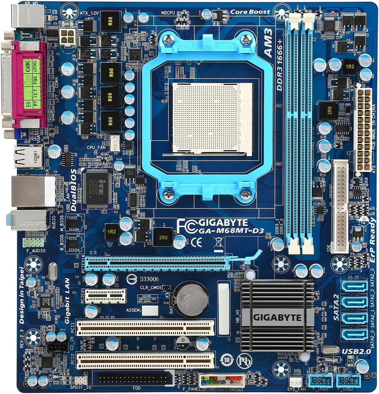Alt view image 3 of 5 - GIGABYTE GA-M68MT-D3 AM3 NVIDIA GeForce 7025/nForce 630a chipset Micro ATX AMD Motherboard