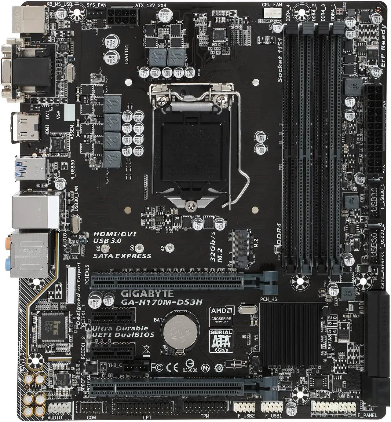 Alt view image 4 of 5 - GIGABYTE GA-H170M-DS3H (rev. 1.0) LGA 1151 Intel H170 HDMI USB 3.0 Micro ATX Intel Motherboard