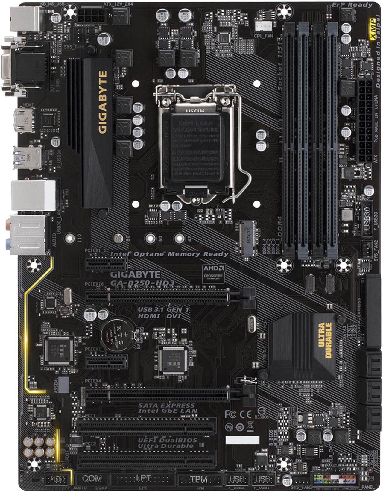 GIGABYTE GA-B250-HD3 (rev. 1.0) LGA 1151 Intel B250 HDMI SATA 6Gb/s USB 3.1 ATX Intel Motherboards