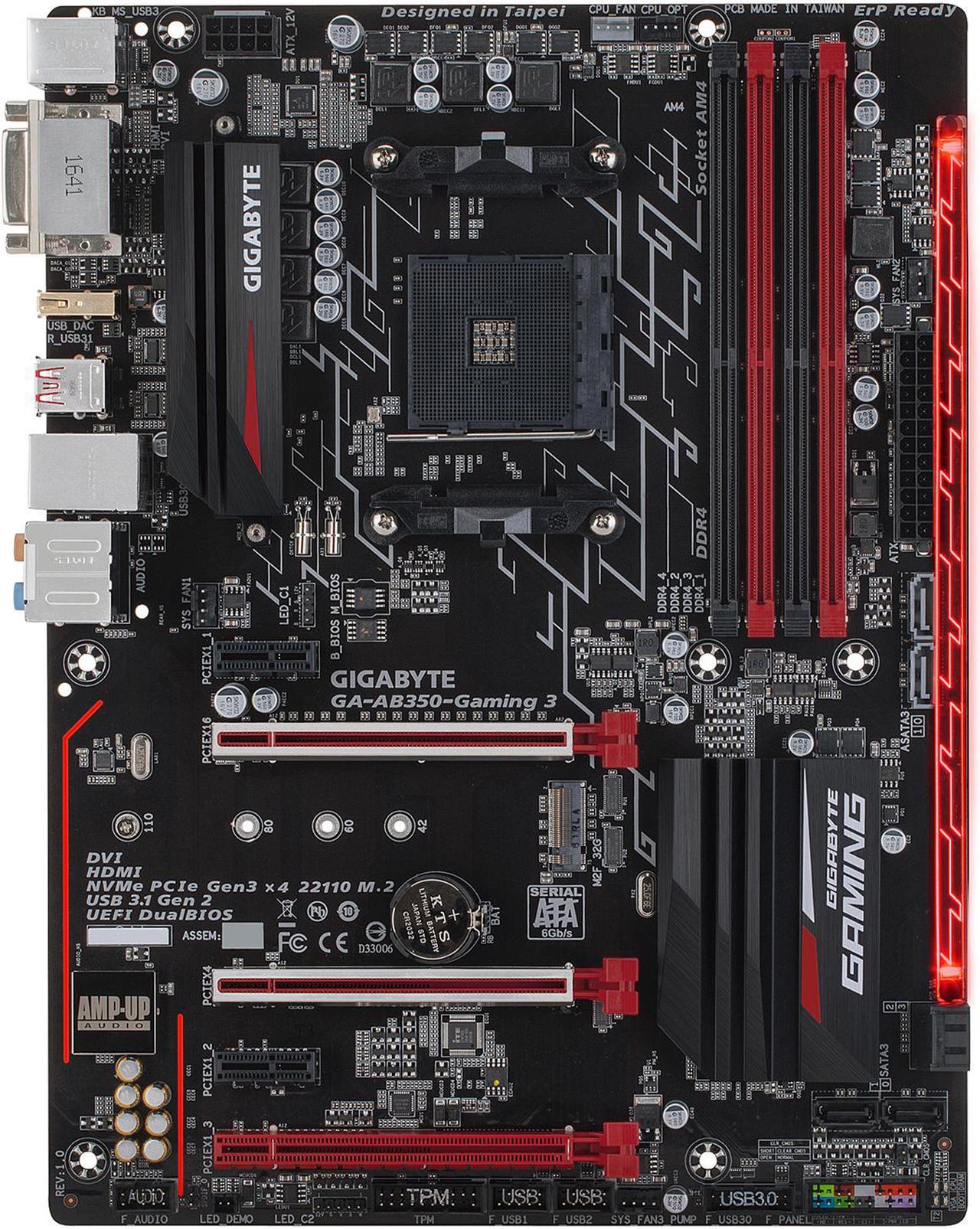 Alt view image 3 of 5 - GIGABYTE GA-AB350-GAMING 3 (rev. 1.0) AM4 AMD B350 USB 3.1 HDMI ATX AMD Motherboard