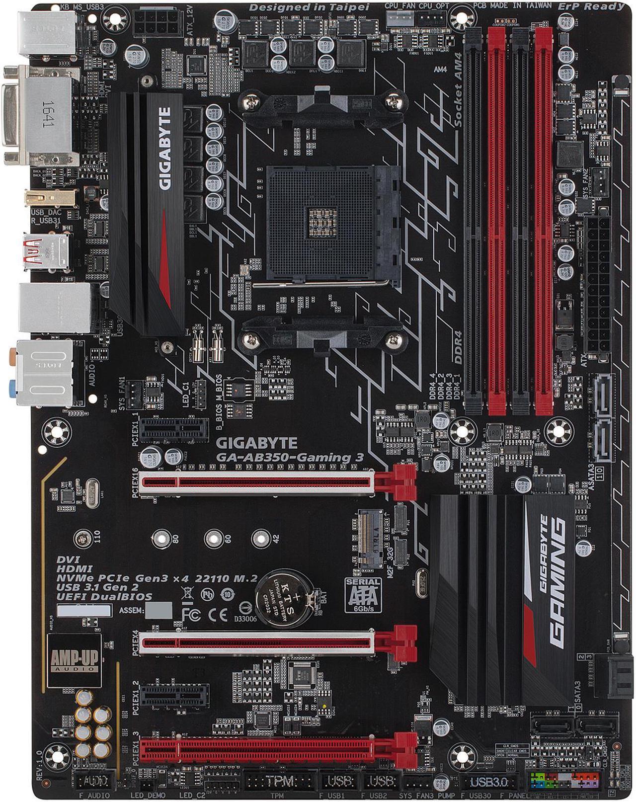 Alt view image 4 of 5 - GIGABYTE GA-AB350-GAMING 3 (rev. 1.0) AM4 AMD B350 USB 3.1 HDMI ATX AMD Motherboard