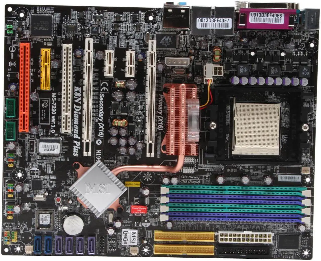 Alt view image 3 of 6 - MSI K8N Diamond Plus 939 NVIDIA nForce4 SLI X16 ATX AMD Motherboard