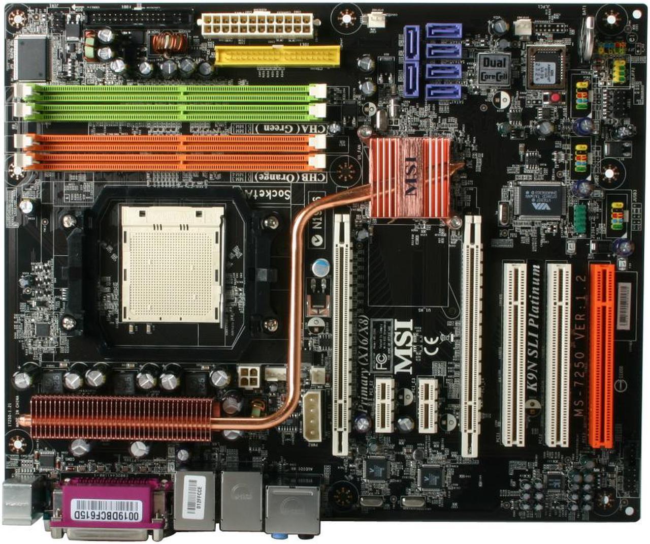 Alt view image 3 of 9 - MSI K9N SLI Platinum AM2 NVIDIA nForce 570 SLI MCP ATX AMD Motherboard