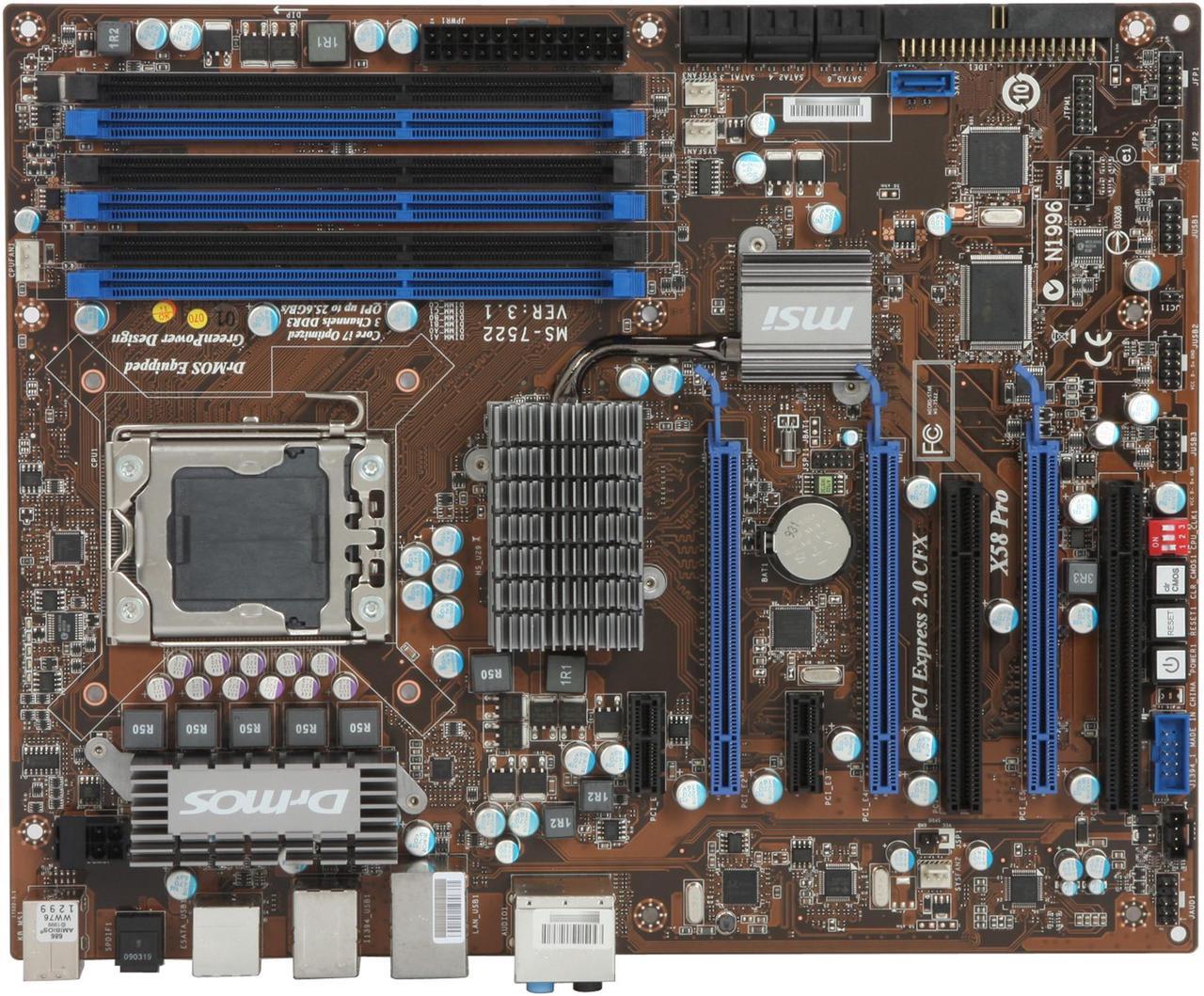 Alt view image 3 of 5 - MSI X58 Pro-E LGA 1366 Intel X58 ATX Intel Motherboard