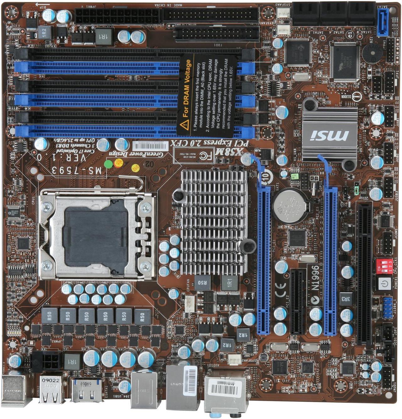 Alt view image 3 of 5 - MSI X58M LGA 1366 Intel X58 Micro ATX Intel Motherboard