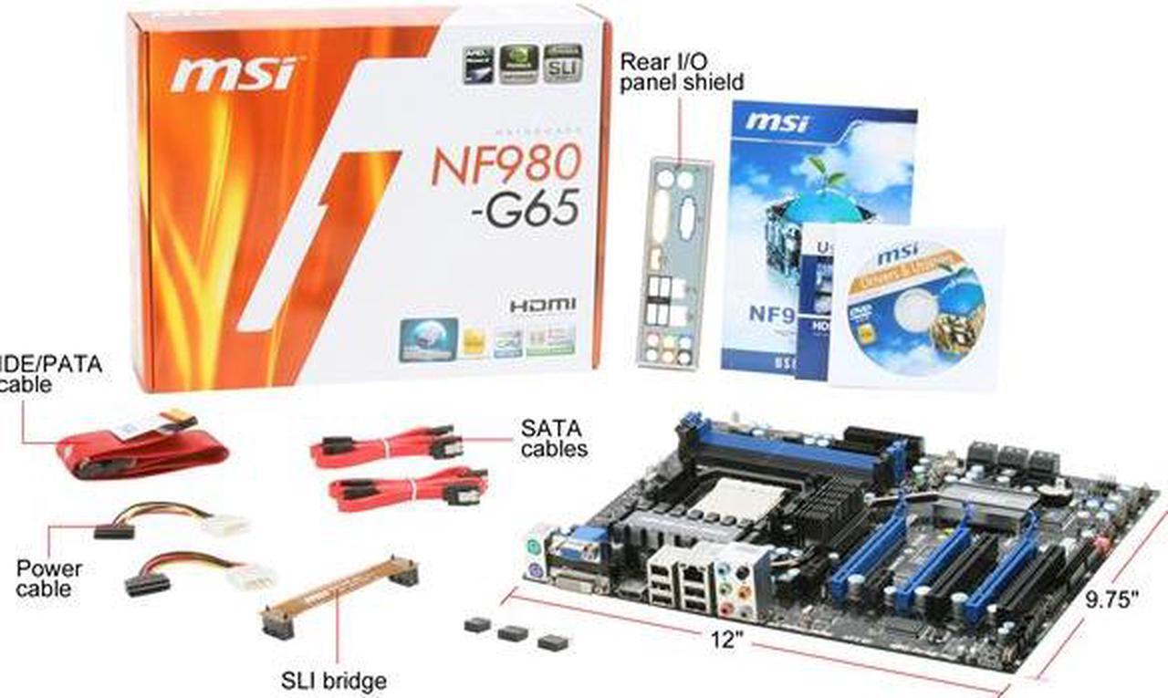 Alt view image 11 of 11 - MSI NF980-G65 AM3 NVIDIA nForce 980a SLI HDMI ATX AMD Motherboard