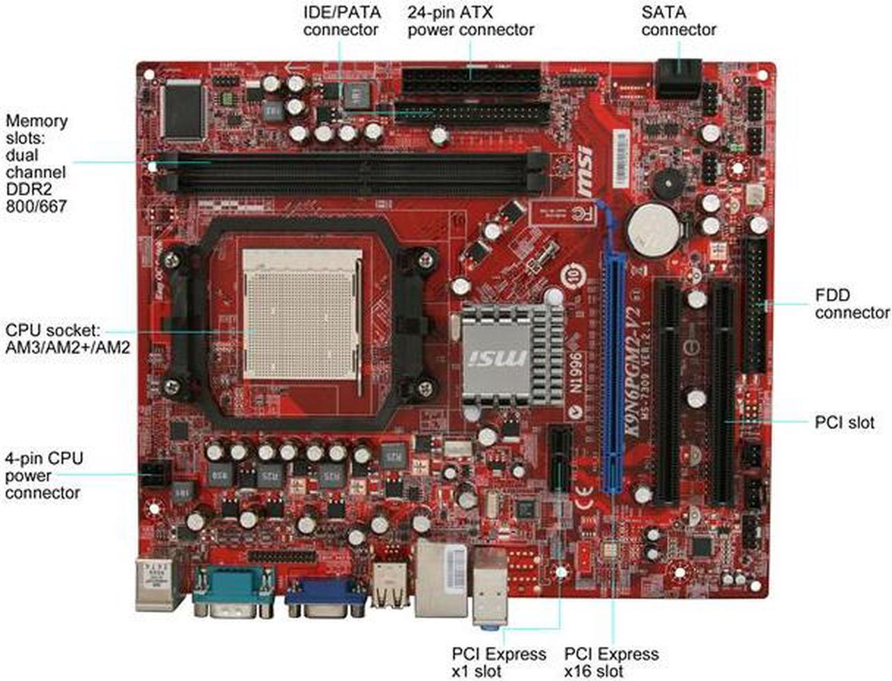 Alt view image 9 of 11 - MSI K9N6PGM2-V2 AM3/AM2+/AM2 NVIDIA GeForce 6150SE Micro ATX AMD Motherboard