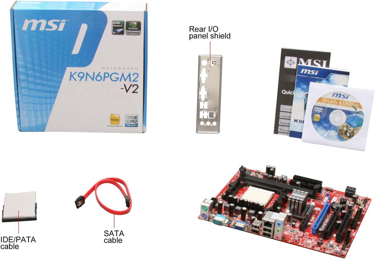 Alt view image 11 of 11 - MSI K9N6PGM2-V2 AM3/AM2+/AM2 NVIDIA GeForce 6150SE Micro ATX AMD Motherboard