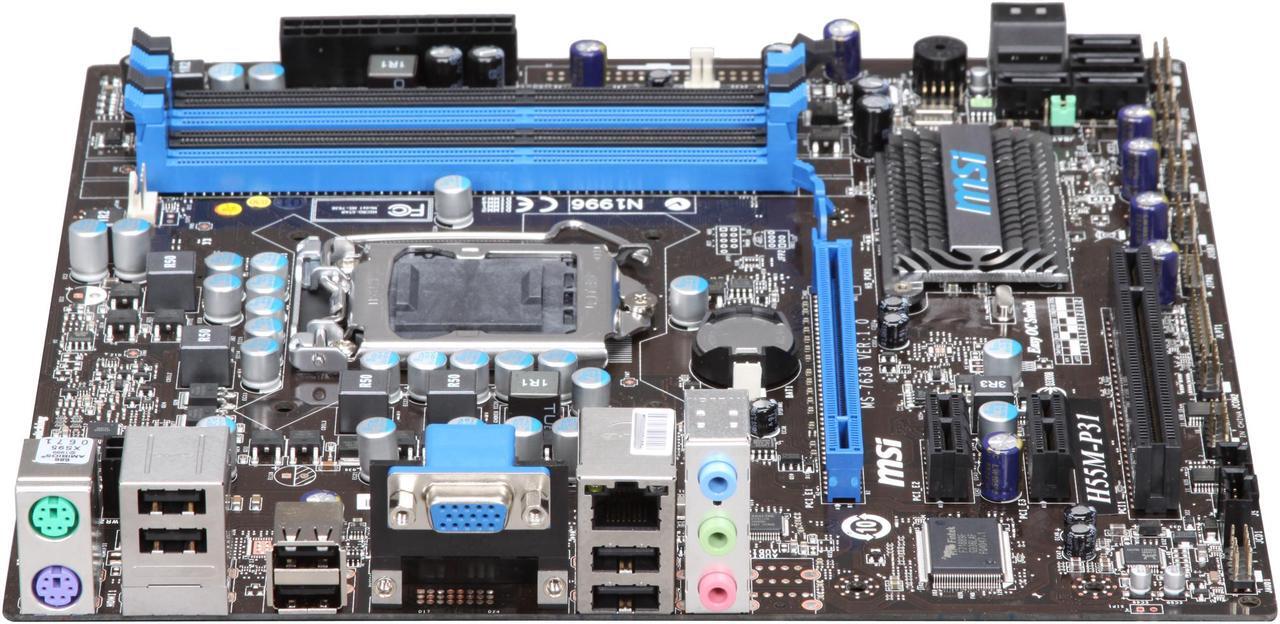 Alt view image 2 of 5 - MSI H55M-P31 LGA 1156 Intel H55 Micro ATX Intel Motherboard
