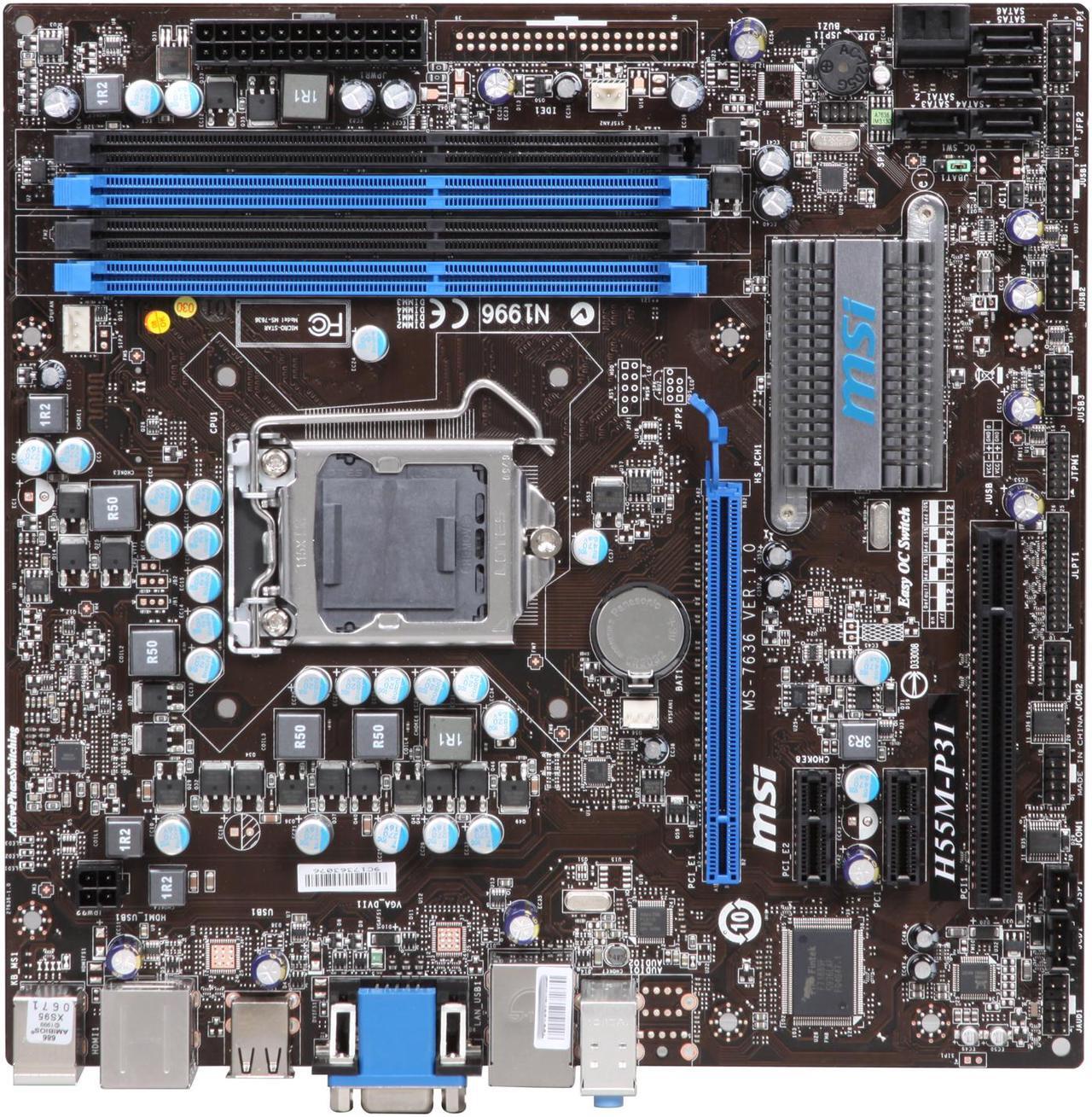 Alt view image 3 of 5 - MSI H55M-P31 LGA 1156 Intel H55 Micro ATX Intel Motherboard