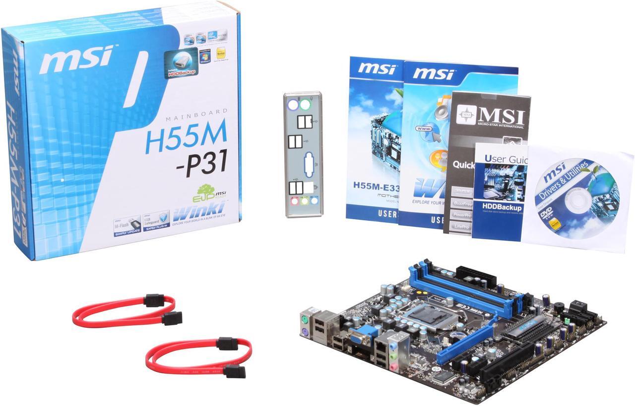 Alt view image 5 of 5 - MSI H55M-P31 LGA 1156 Intel H55 Micro ATX Intel Motherboard