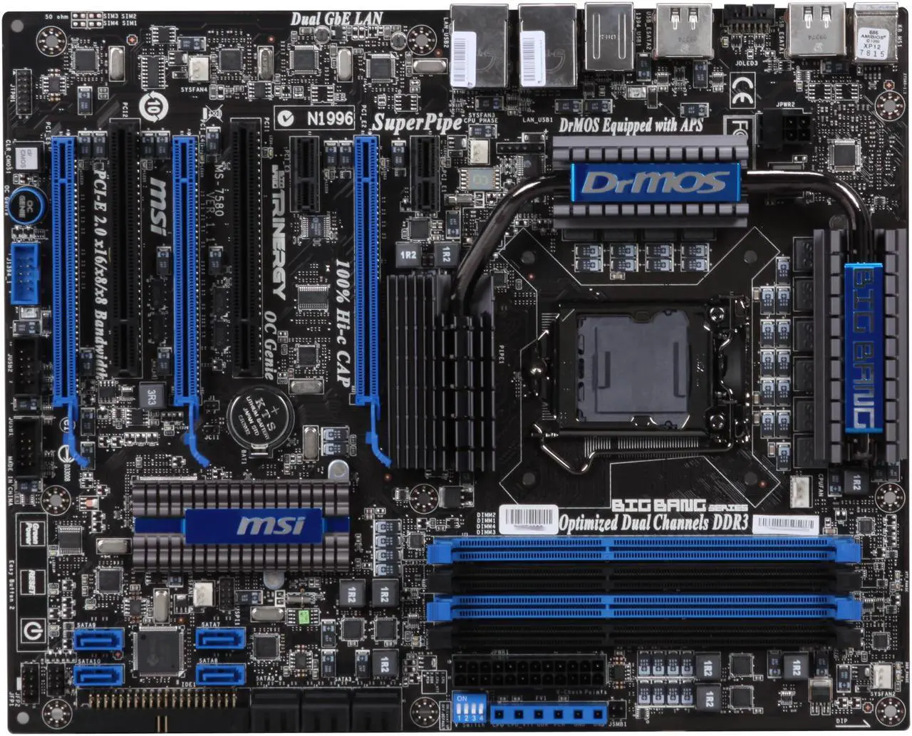 Alt view image 3 of 5 - MSI Big Bang Trinergy LGA 1156 Intel P55 / NVIDIA NF200 ATX Intel Motherboard