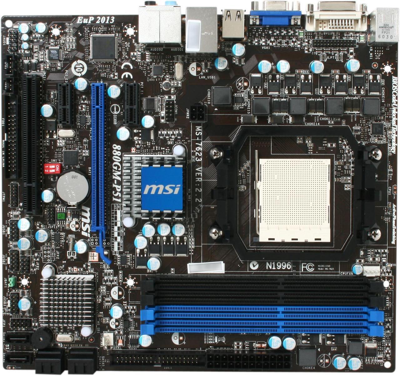Alt view image 3 of 5 - MSI 880GM-P51 AM3 AMD 880G Micro ATX AMD Motherboard